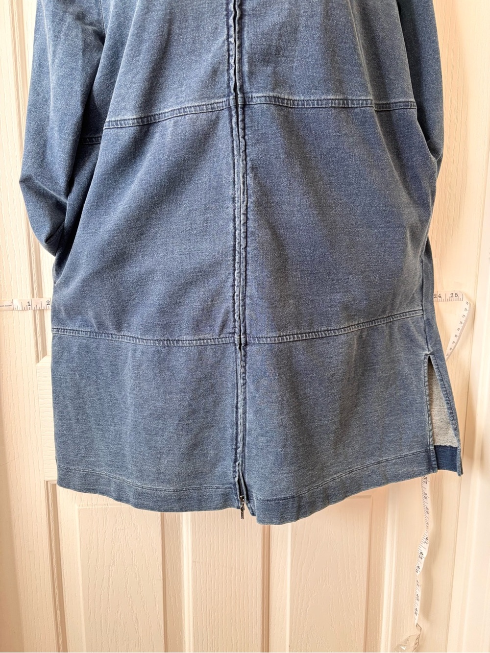 Washed Blue Hooded Denim-Style Jean Jacket - Picture 5 of 6